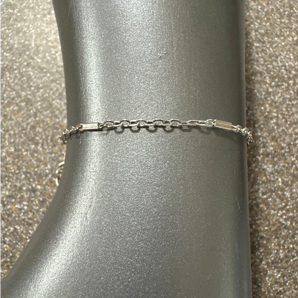 Figaro Silver Tone Bracelet, Adjustable Lobster Claw Chain With Dangle